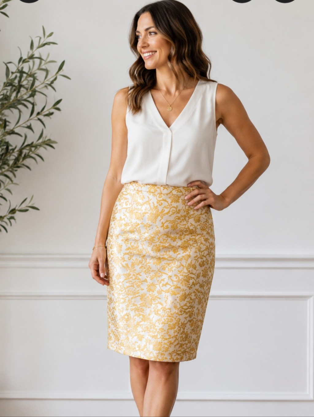 Banana Republic 10 New Gold Floral Brocade Pencil Skirt Nwt Champagne Career